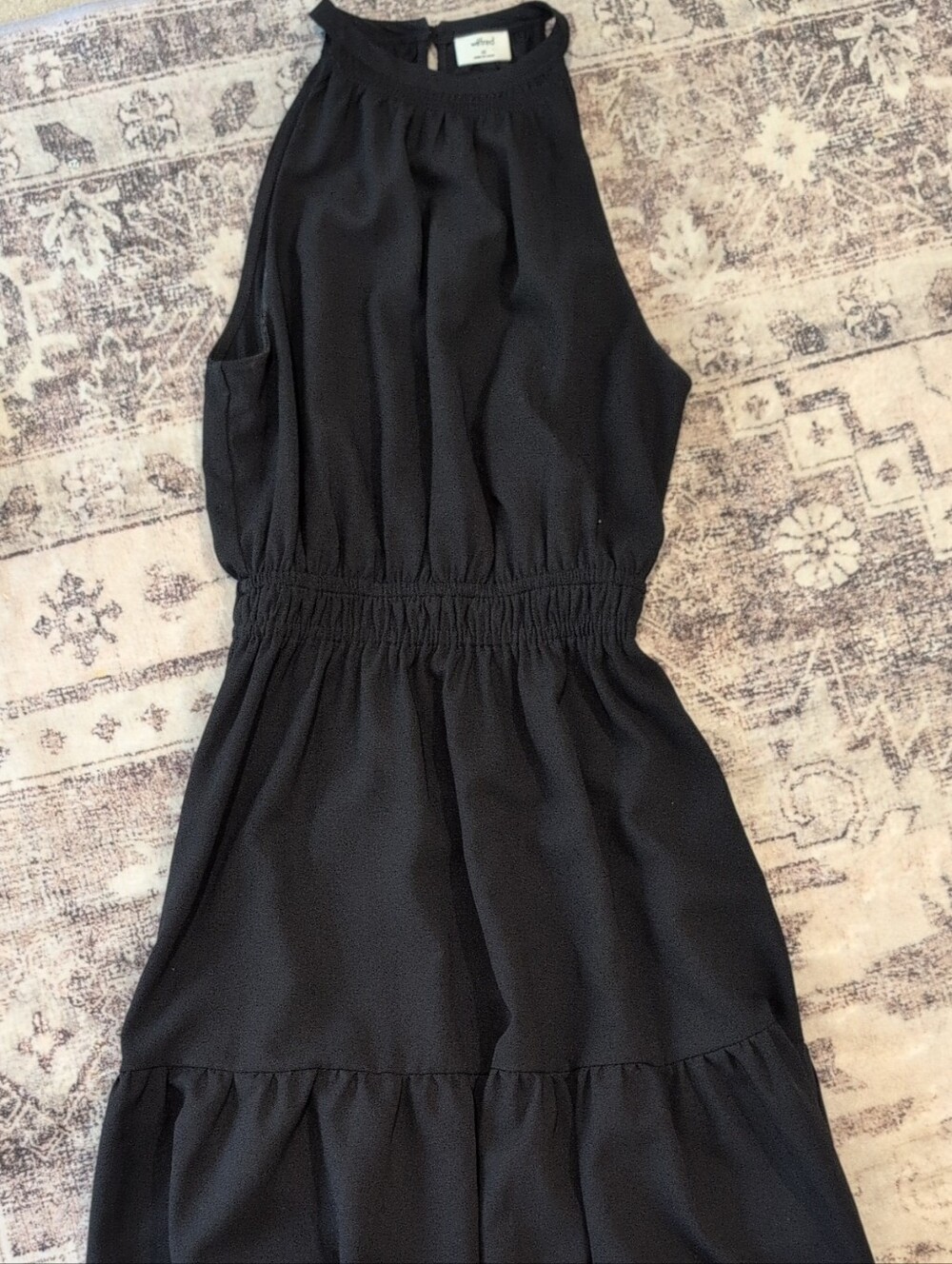 Wilfred Black Smocked Halter Midi Dress